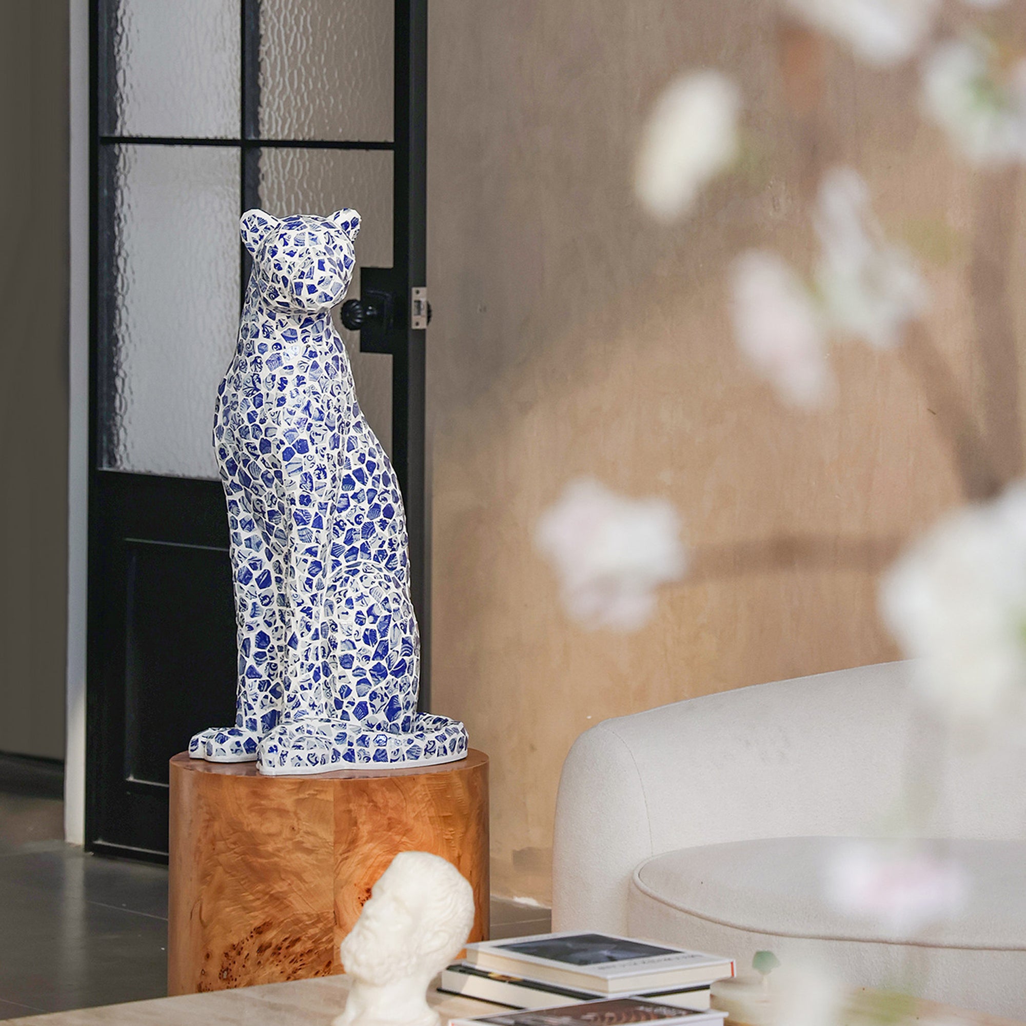 Blue Porcelain Mosaic Sentinel Jaguar Decor