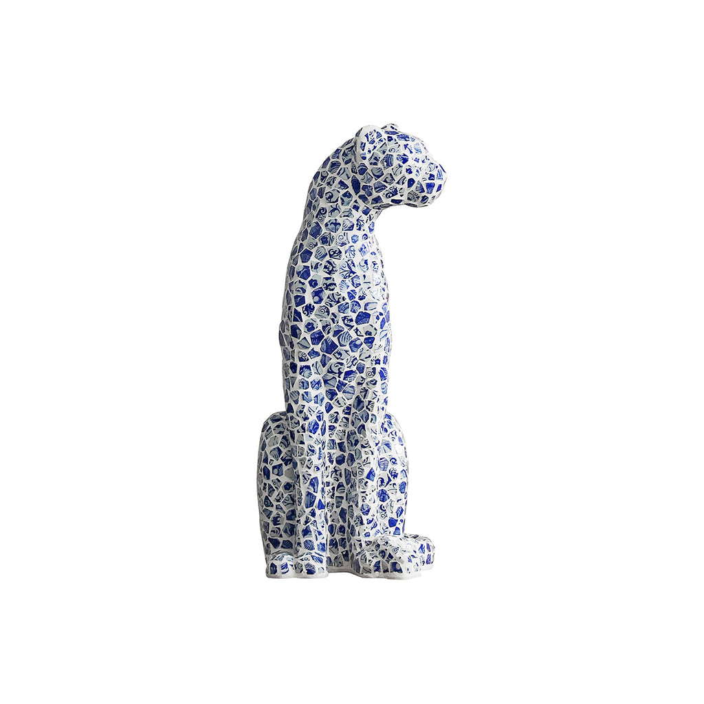 Blue Porcelain Mosaic Sentinel Jaguar Decor
