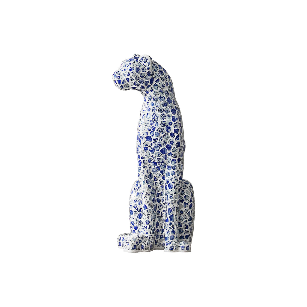 Blue Porcelain Mosaic Sentinel Jaguar Decor