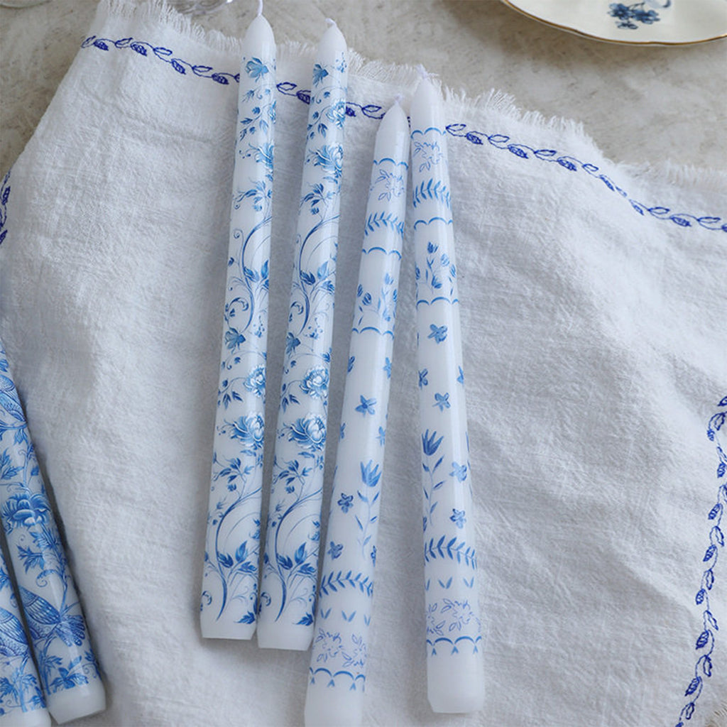 Blue Porcelain Taper Candle Set – 8pcs / 4 Designs