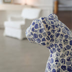 Blue Porcelain Mosaic Sentinel Jaguar Decor