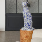 Blue Porcelain Mosaic Sentinel Jaguar Decor