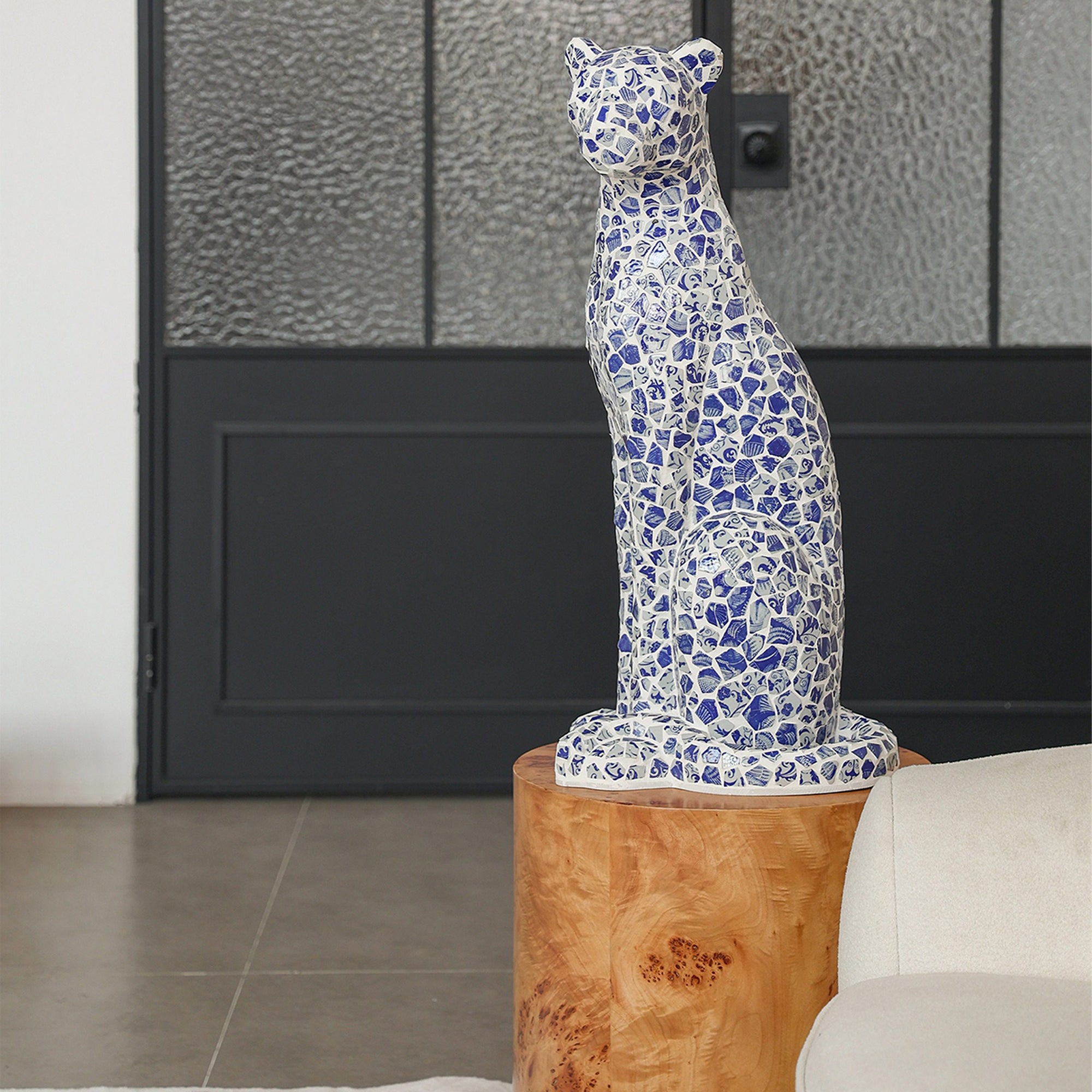 Blue Porcelain Mosaic Sentinel Jaguar Decor