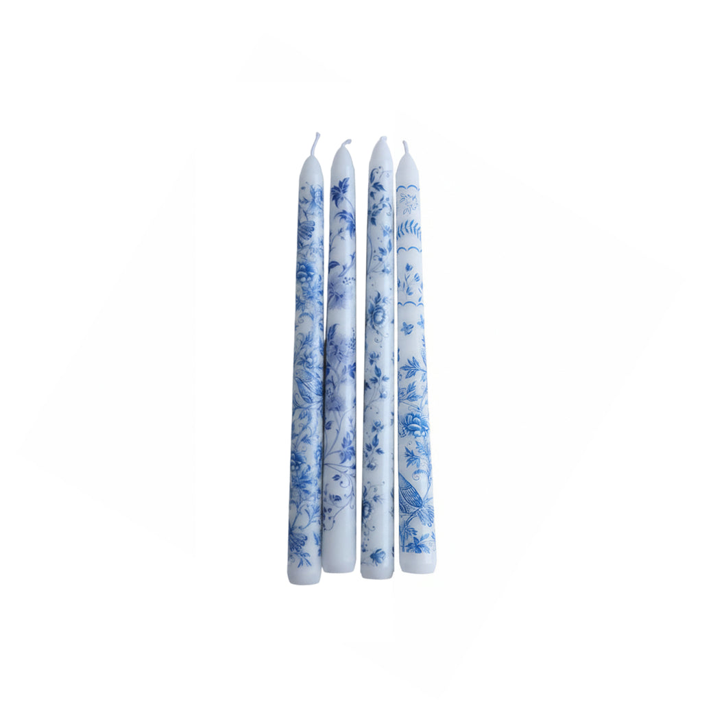 Blue Porcelain Taper Candle Set – 8pcs / 4 Designs