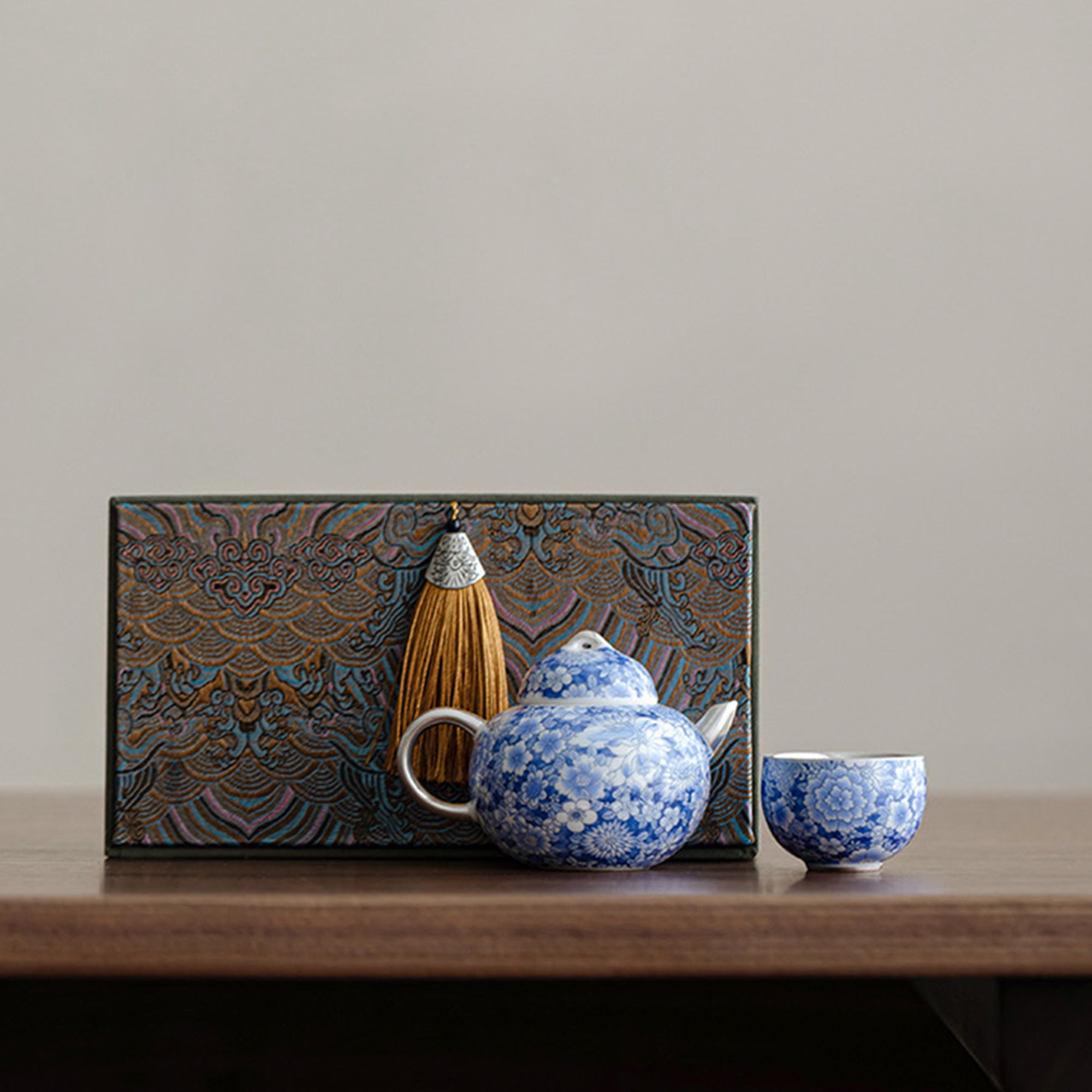 Blue and White Silver-Gilded Tea Set