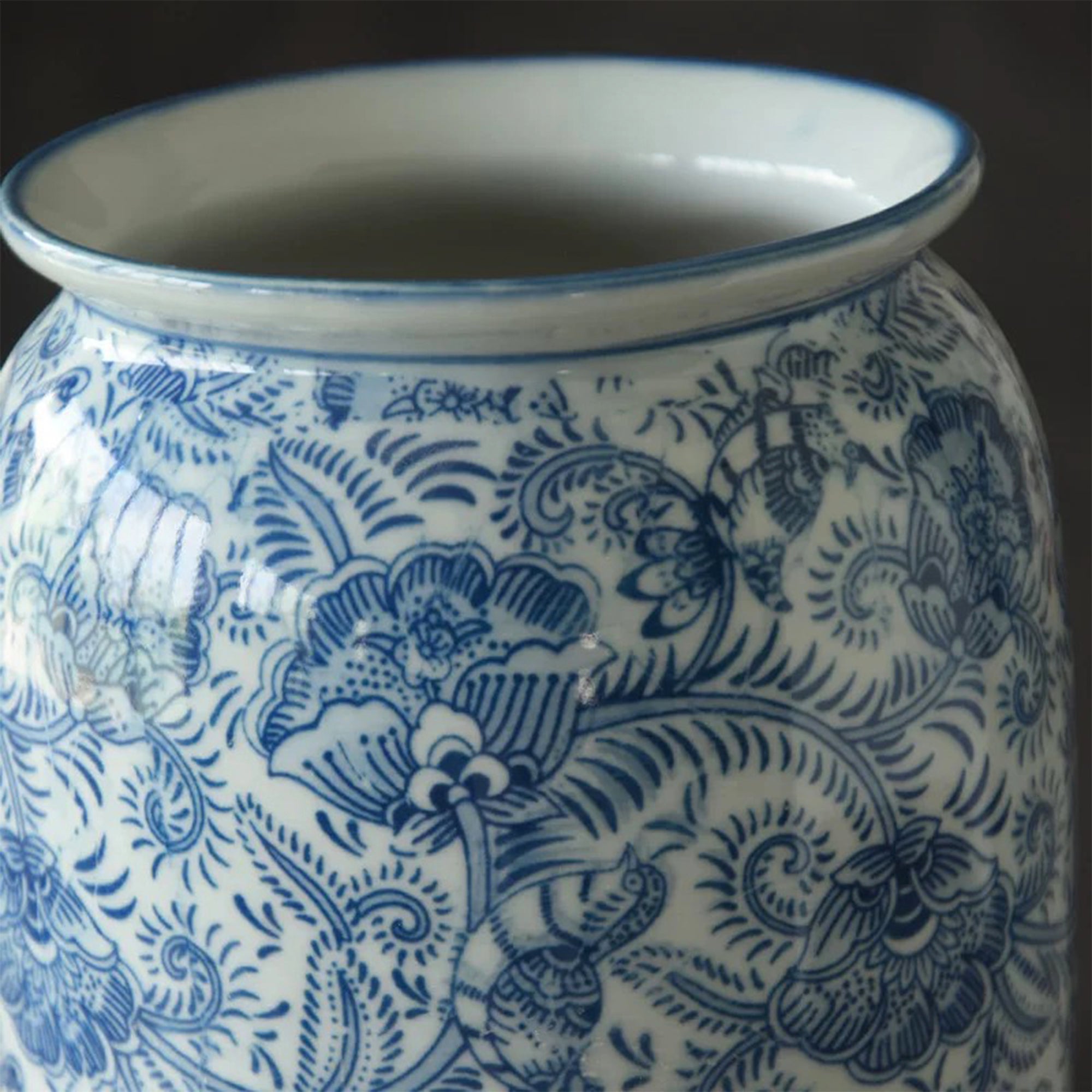 Zen-Inspired Blue and White Porcelain Wide-Mouthed Vase