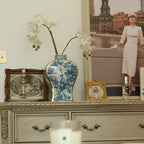 Chinese Ink Painting with Gold Trim Porcelain Vase