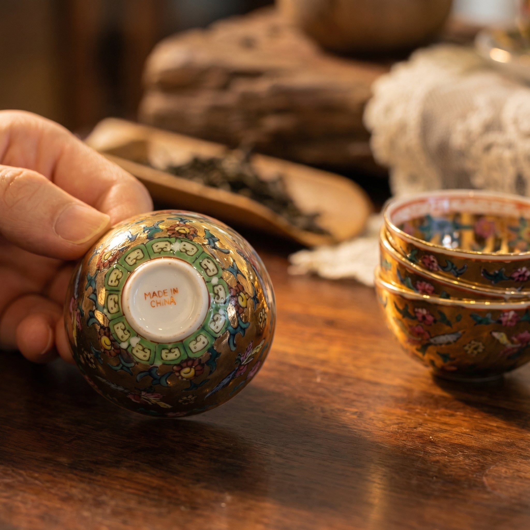 Golden Lotus Enamel Guangcai Hand-painted Tea Bowl