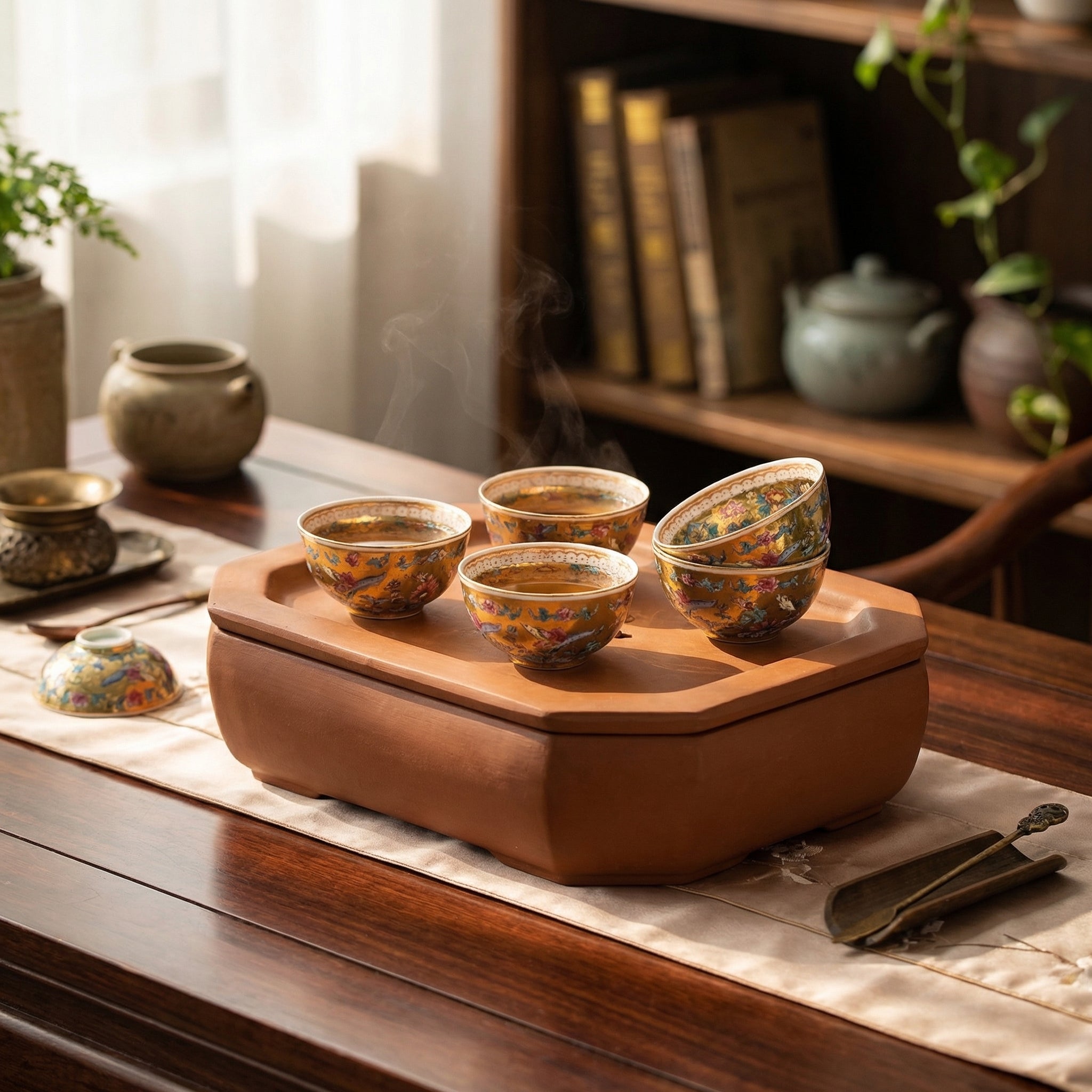 Golden Lotus Enamel Guangcai Hand-painted Tea Bowl