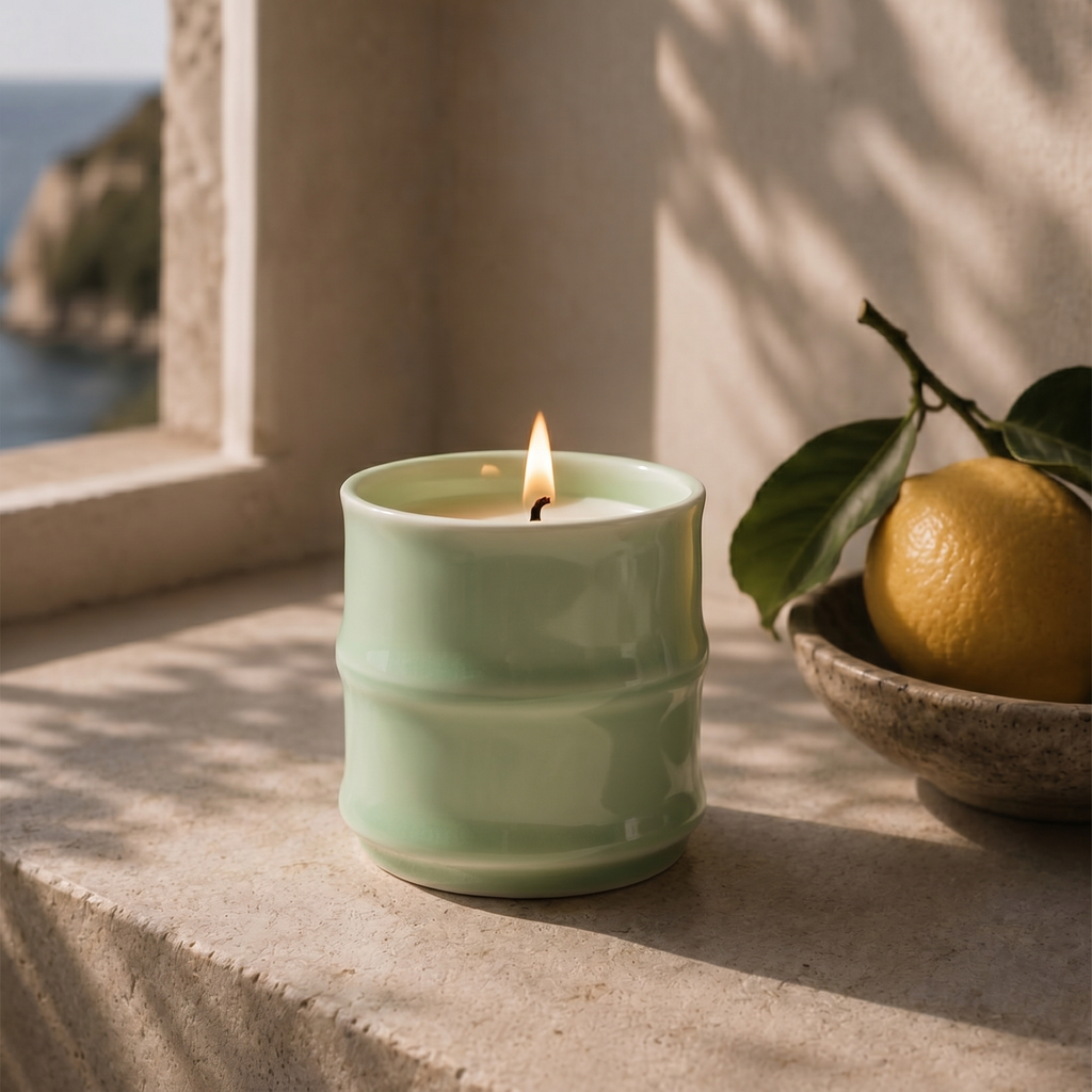 Bamboo Celadon Porcelain Candle | Moso Bamboo Soy Wax