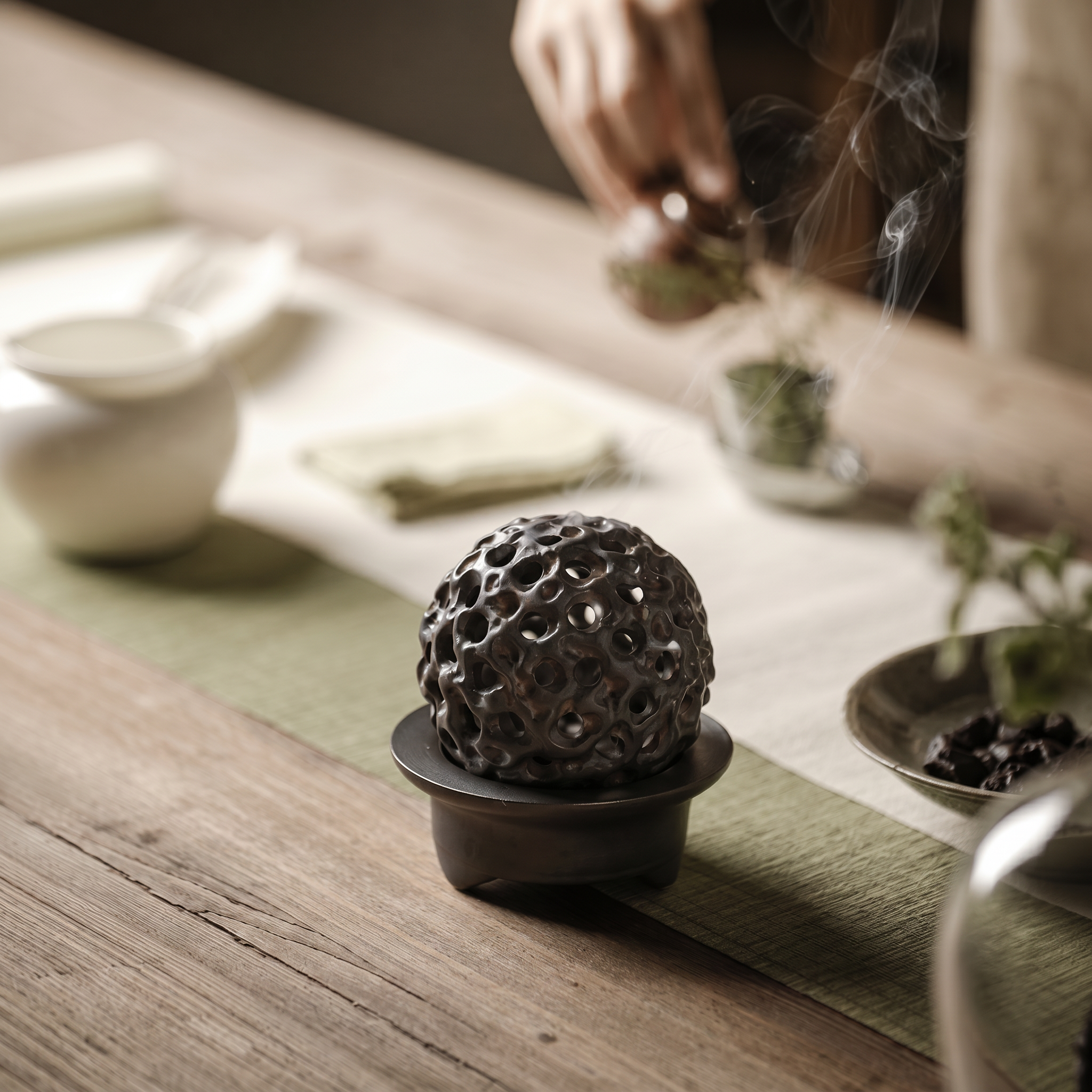 Dragon Ball Porcelain Incense Burner with Incense Sticks — Taihu Stone Sculpture