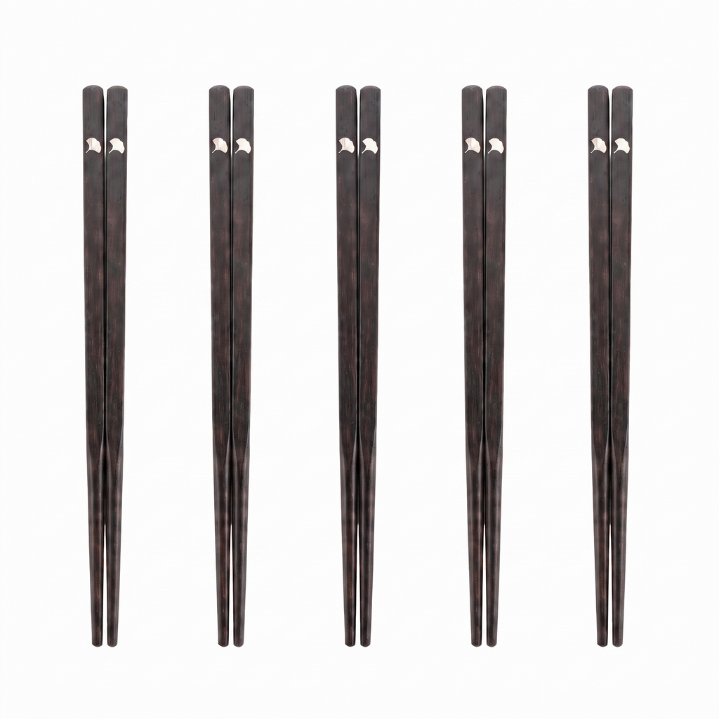 Noir Ginkgo Silver Leaf Ebony Chopsticks