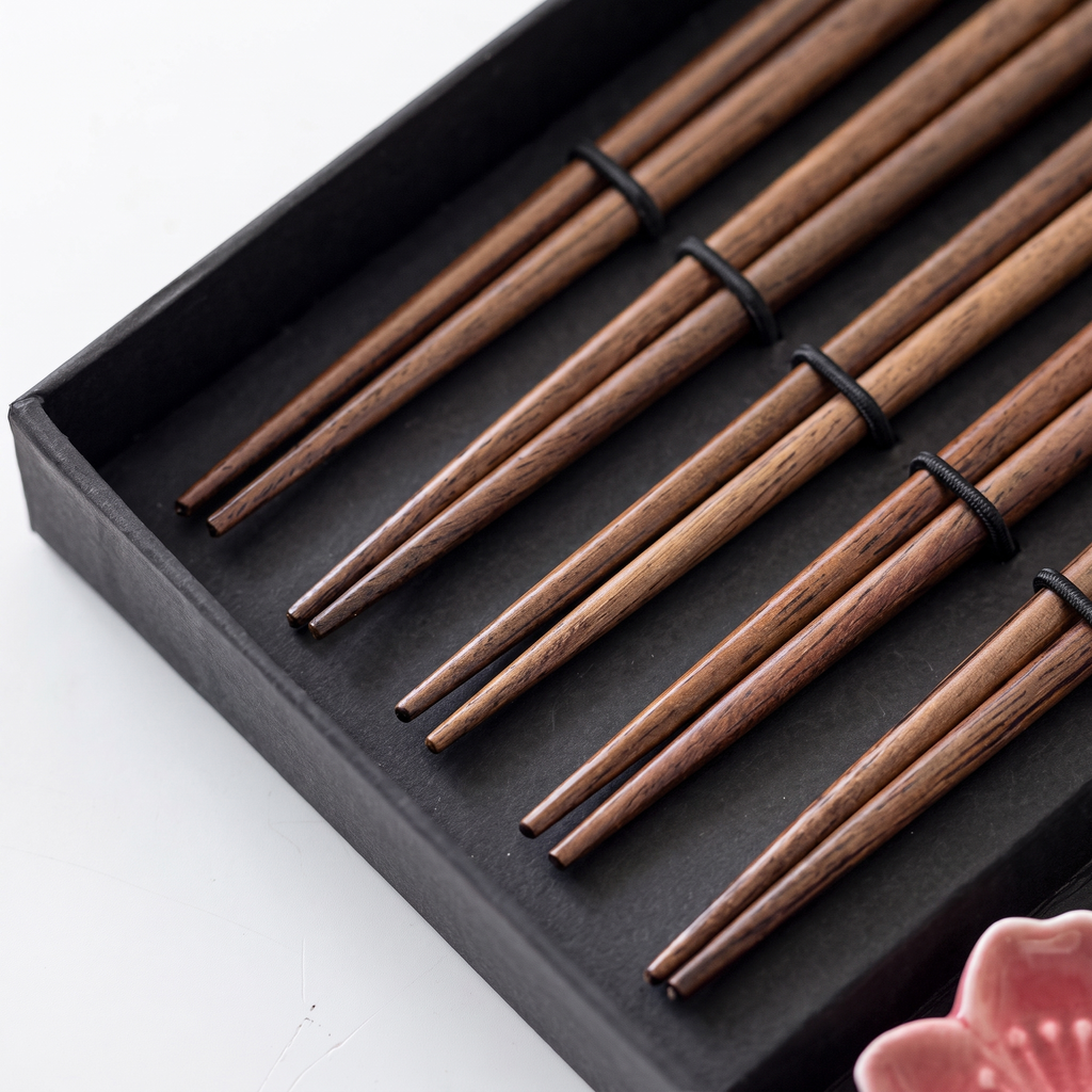 Mosaic Floral 5-Pair Chopstick Set with Ceramic Rests
