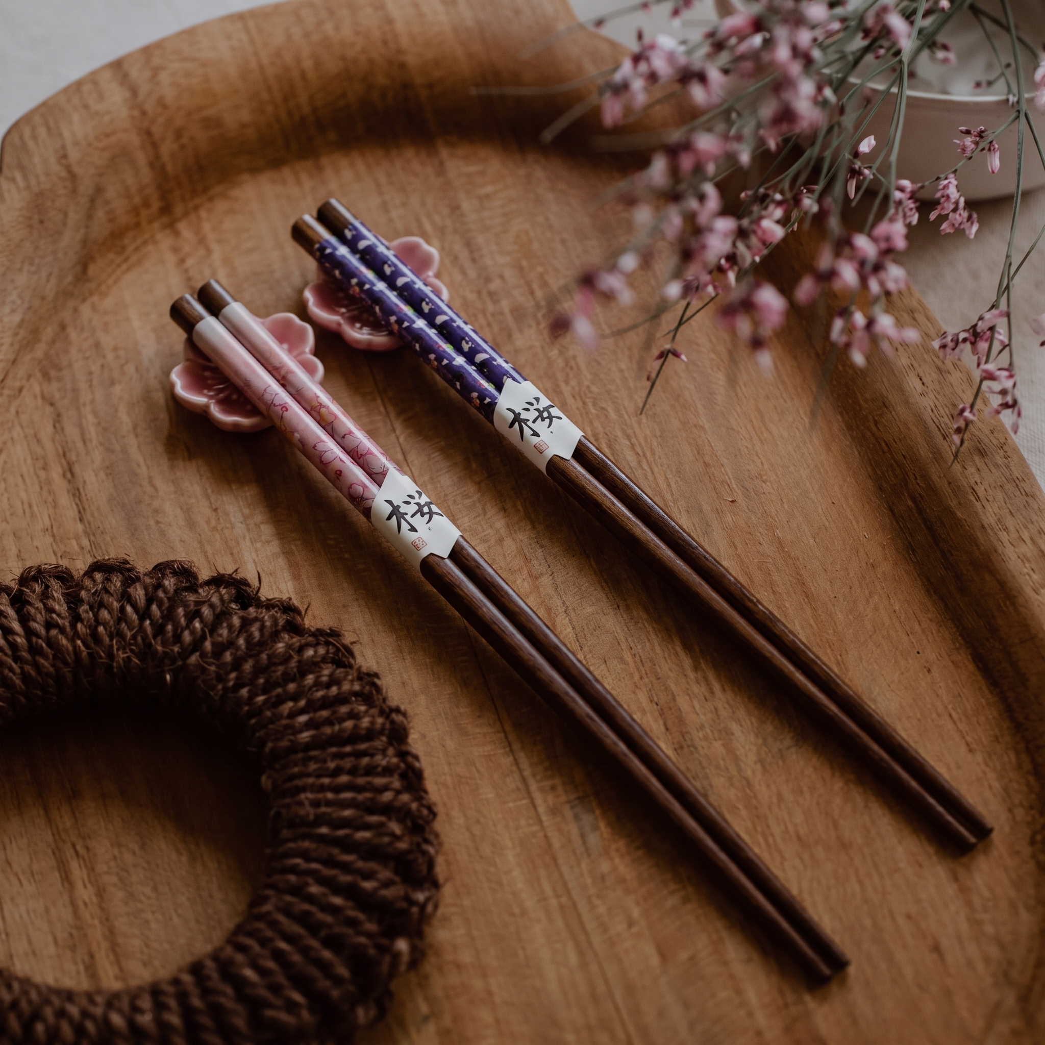 Mosaic Floral 5-Pair Chopstick Set with Ceramic Rests