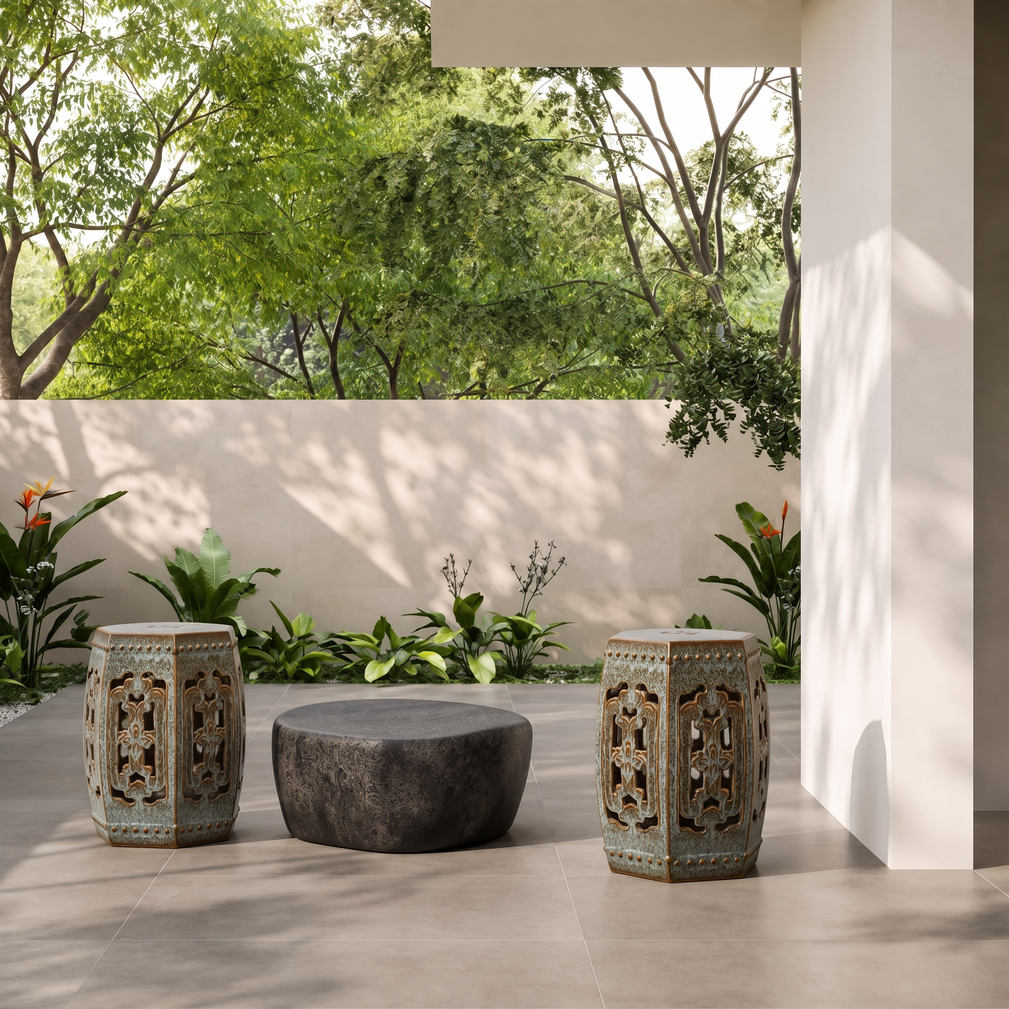 Jadelle Ceramic Garden Stool & Side Table