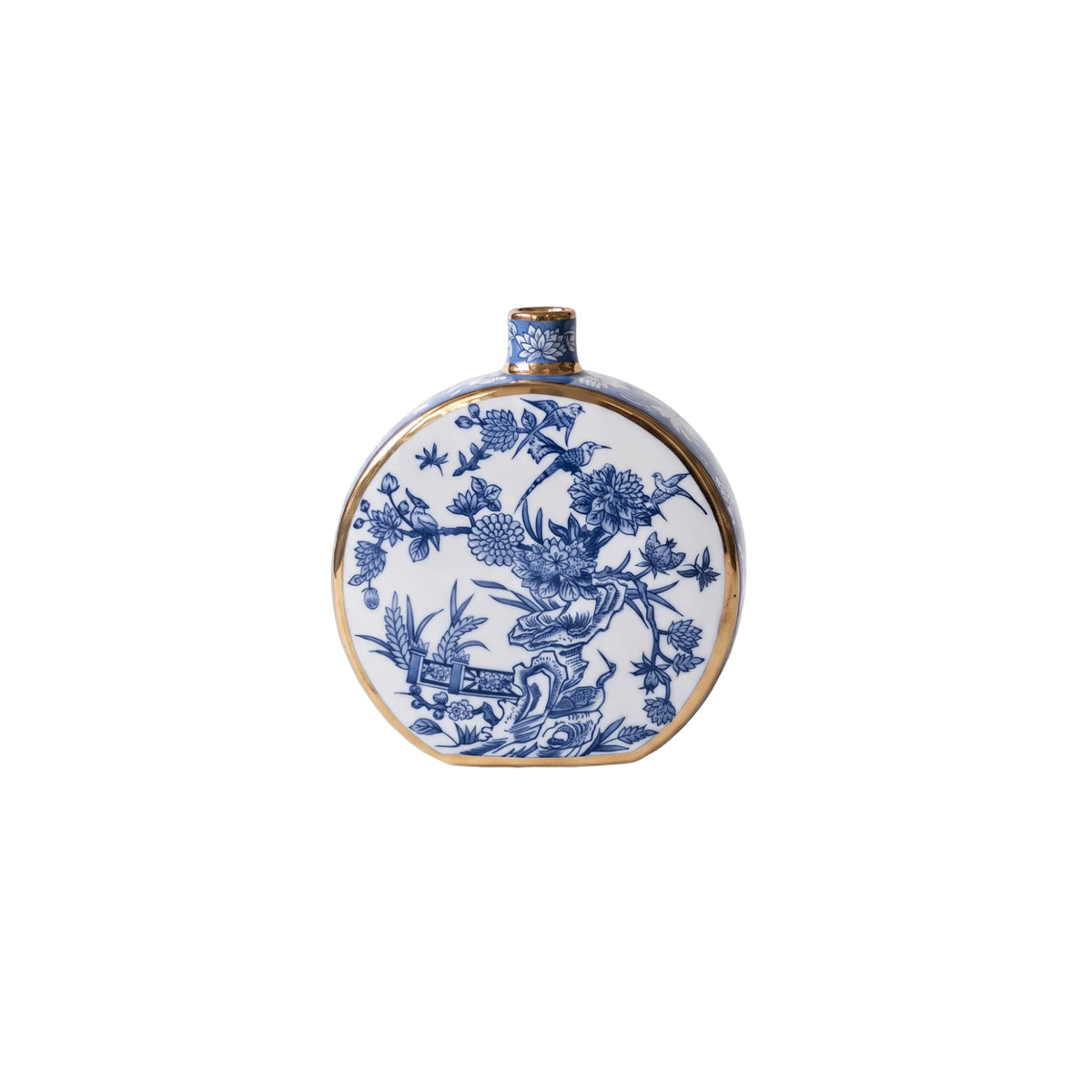 Chinese Ink Painting with Gold Trim Porcelain Vase