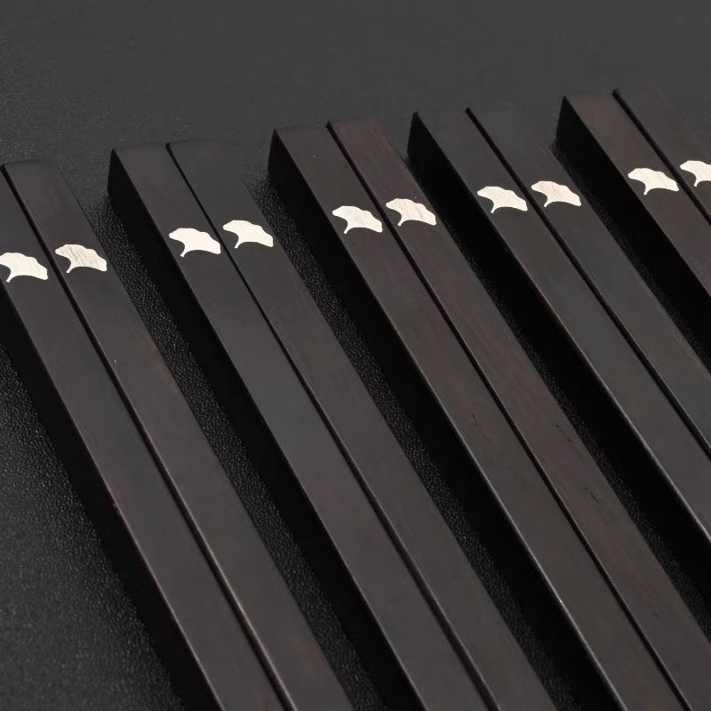 Noir Ginkgo Silver Leaf Ebony Chopsticks