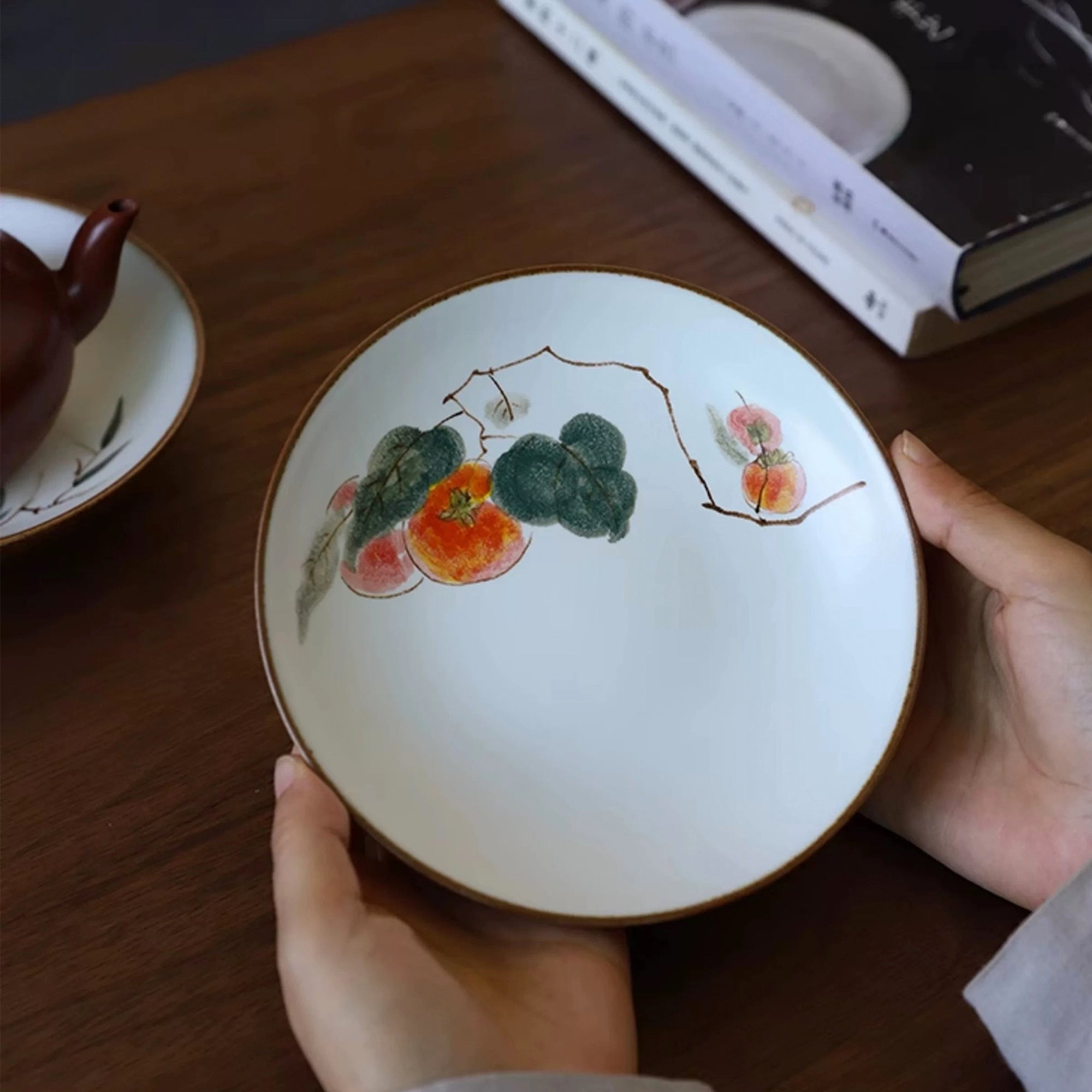 Hand-Painted Autumn Harvest Persimmon Plate