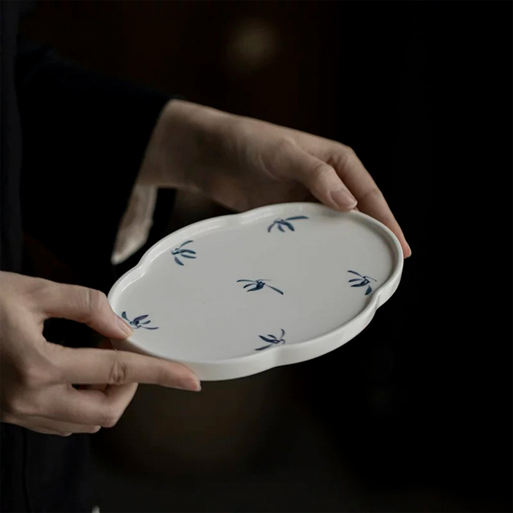 Hand-Painted Autumn Orchid and Crabapple cake Plate
