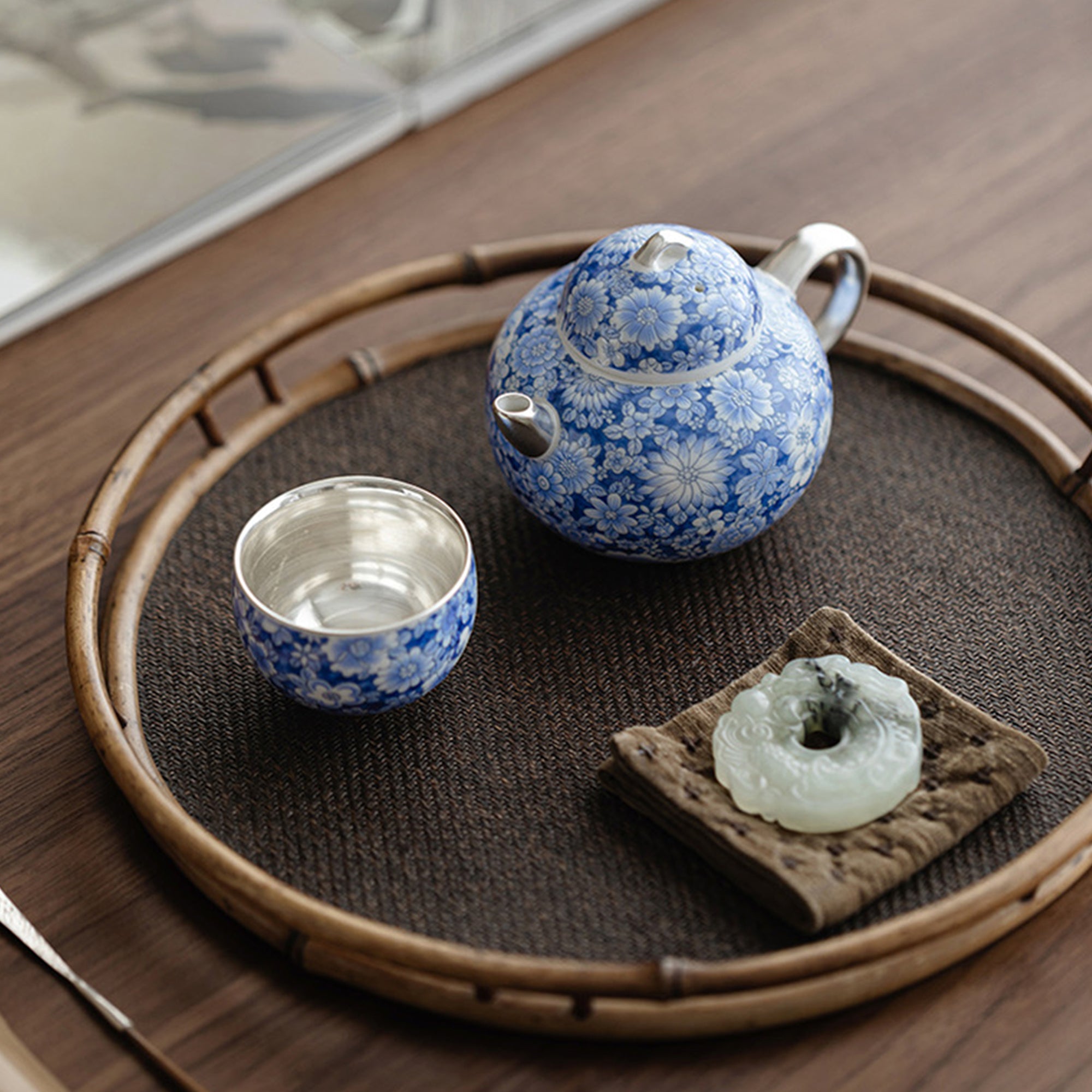 Blue and White Silver-Gilded Tea Set