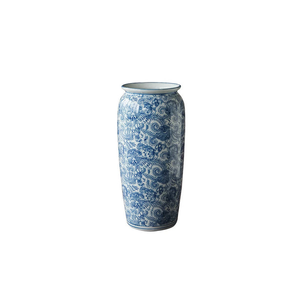 Zen-Inspired Blue and White Porcelain Wide-Mouthed Vase