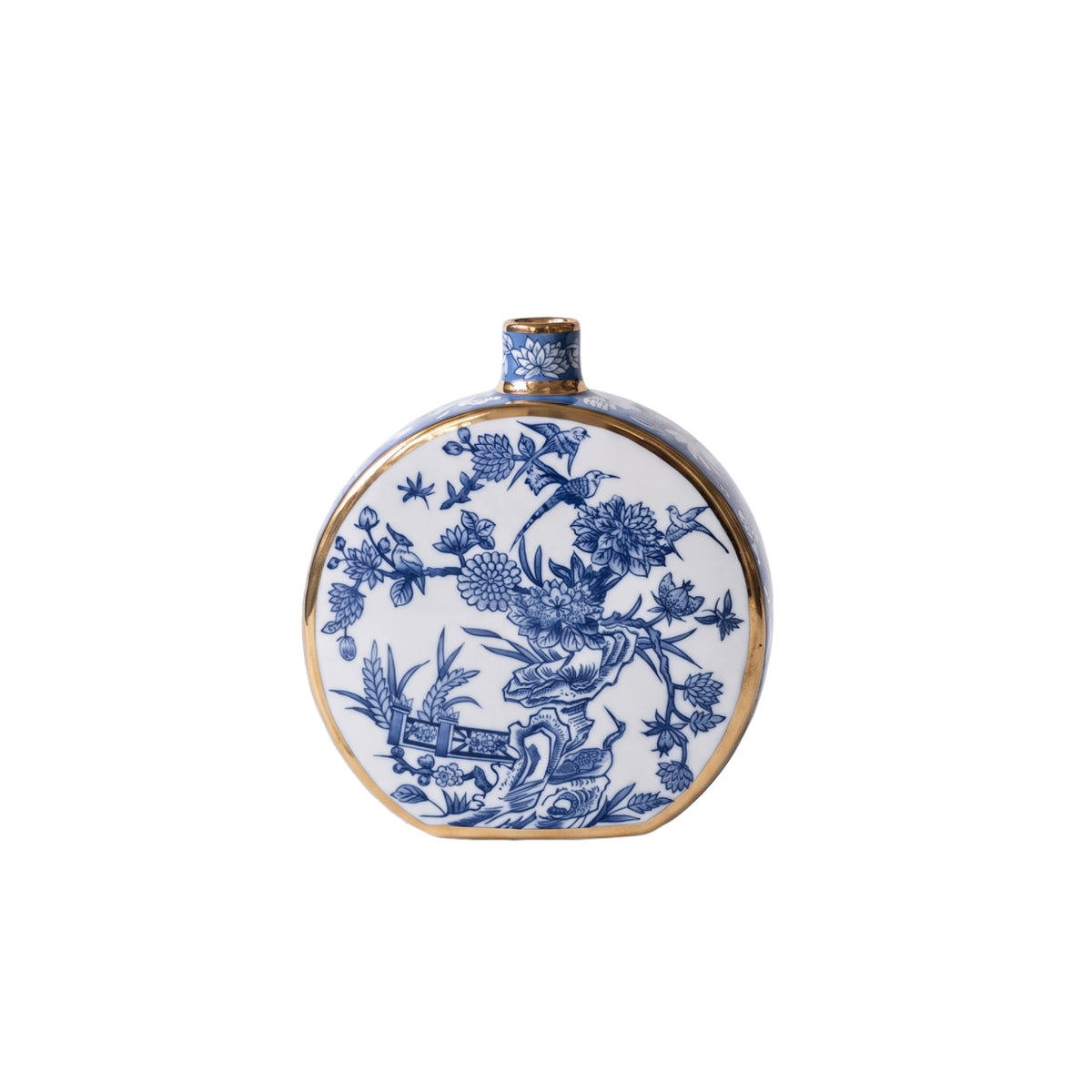 Chinese Ink Painting with Gold Trim Porcelain Vase