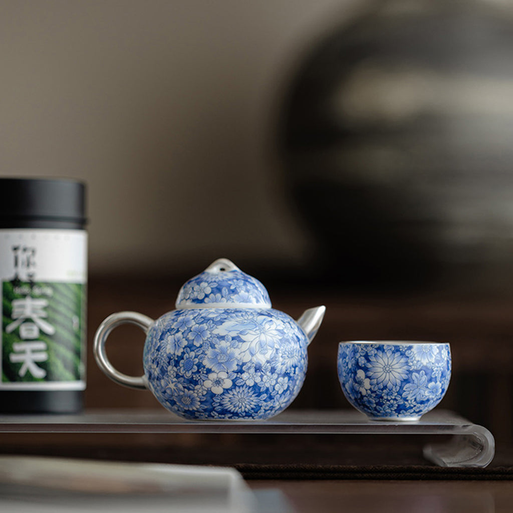 Blue and White Silver-Gilded Tea Set