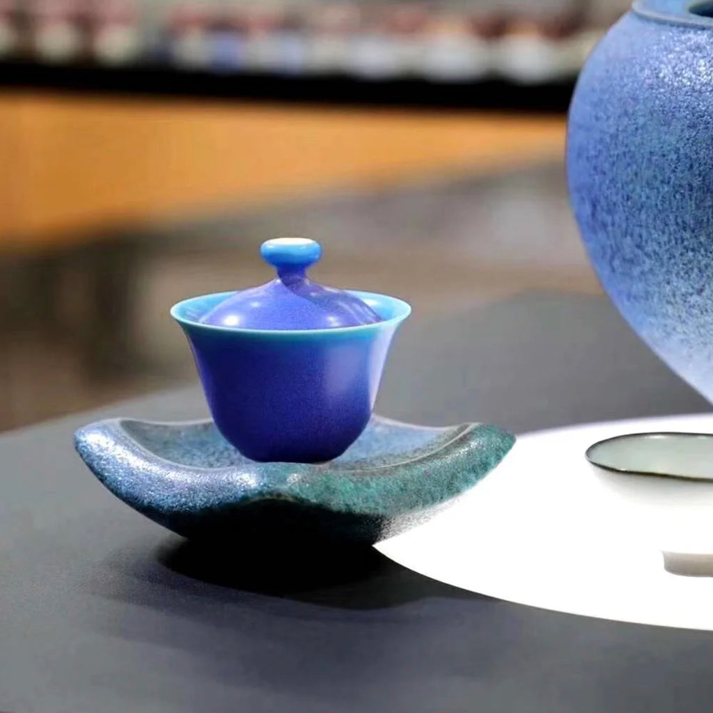 Yuanzhong, W. Unnamed Kiln｜Jade Clay Peacock Blue Gaiwan Lidded Bowl