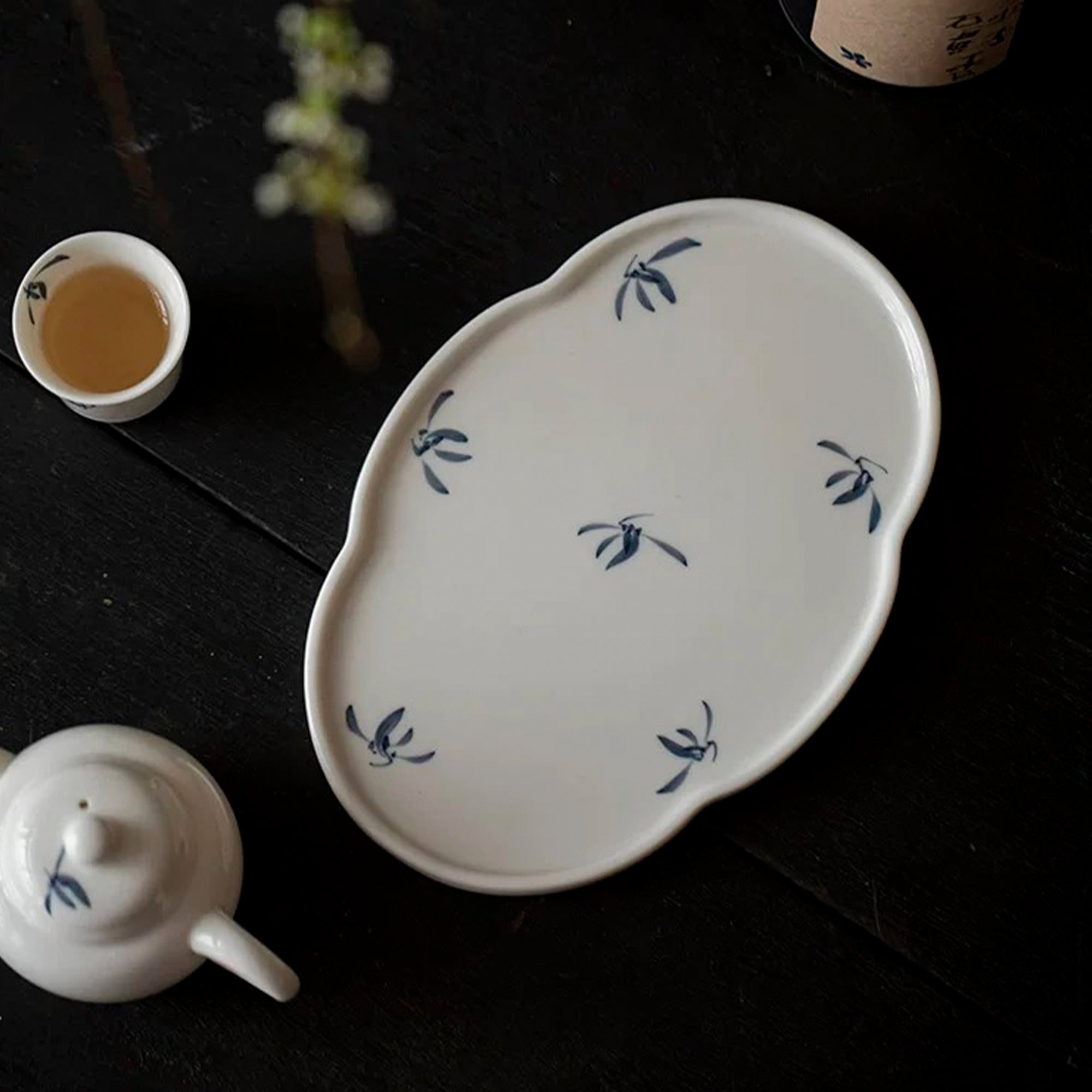 Hand-Painted Autumn Orchid and Crabapple cake Plate