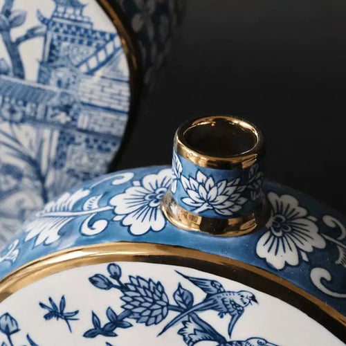 Chinese Ink Painting with Gold Trim Porcelain Vase