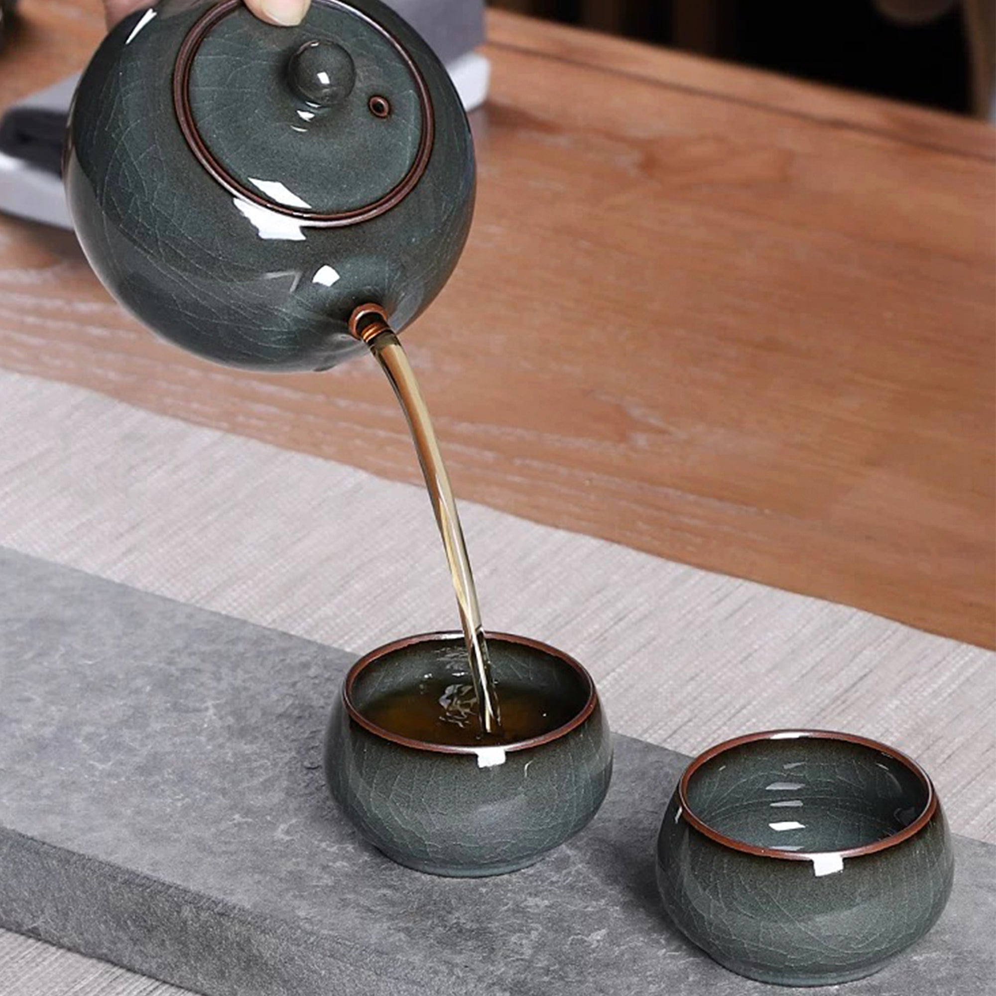 Leaf Crackle Tea Pot Cup Set