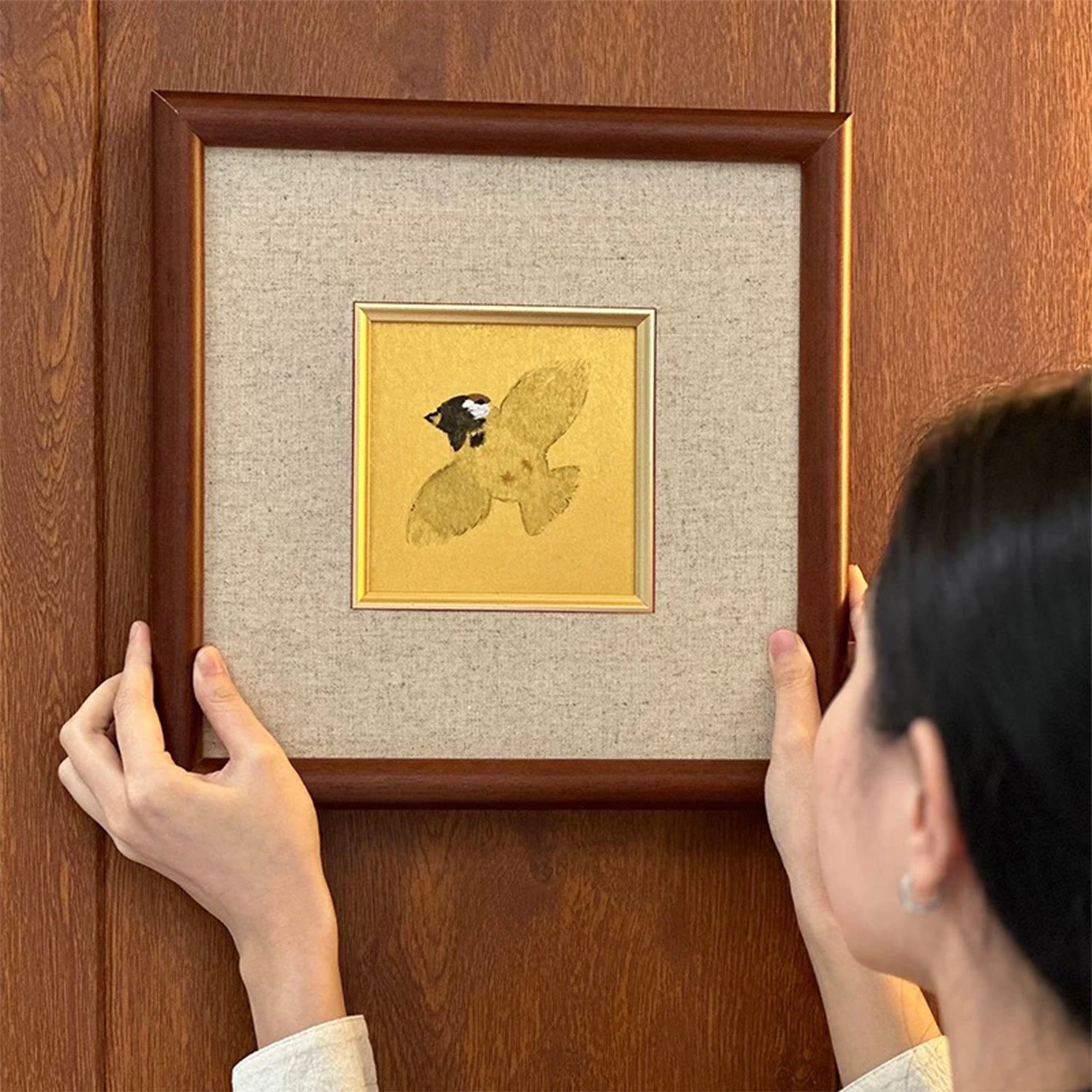 Golden Blessing Auspicious Bird Hand Painted Wall Art  270x270