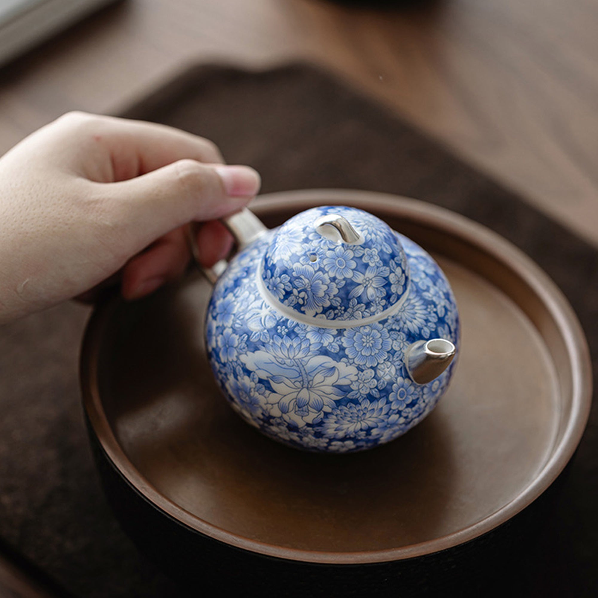 Blue and White Silver-Gilded Tea Set
