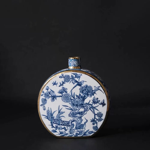 Chinese Ink Painting with Gold Trim Porcelain Vase