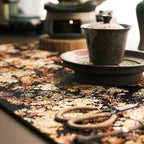 Midnight Blossom – Black & Gold Floral Brocade Gongfu Tea Mat