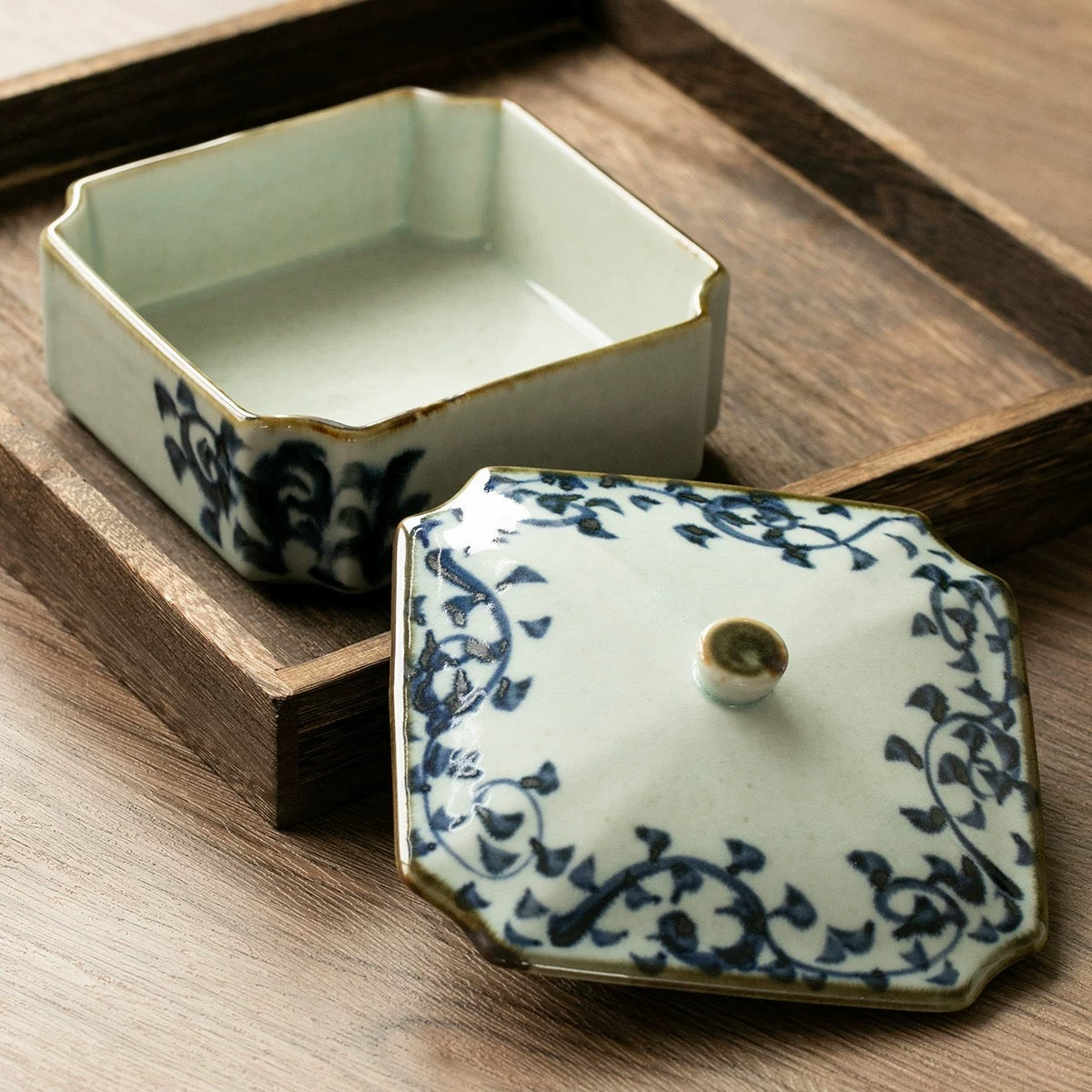 Indigo Bloom Ceramic Jewelry Box