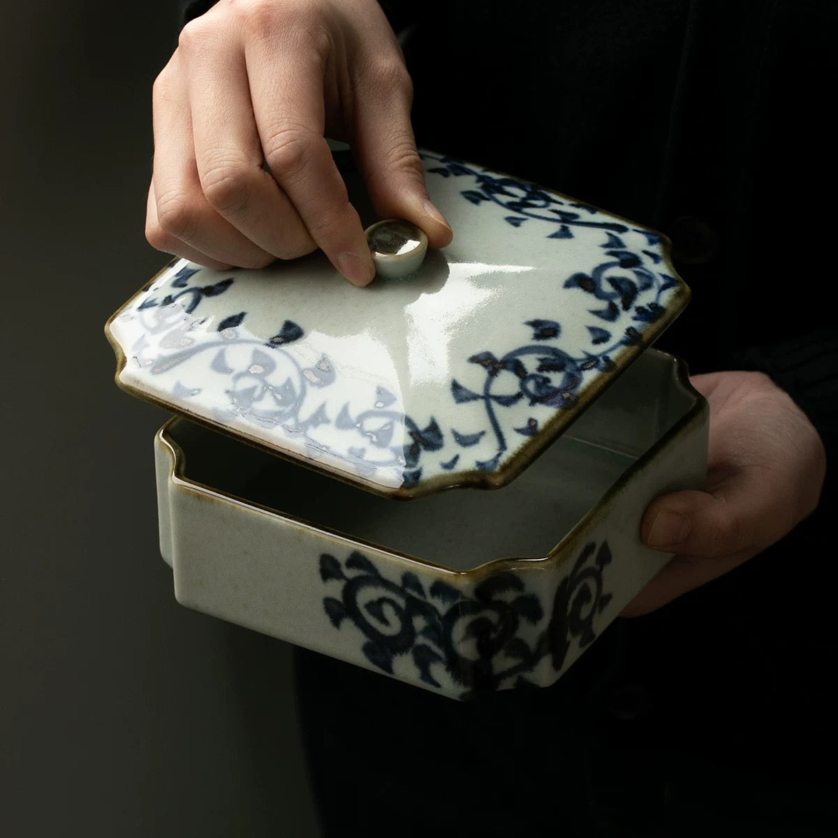 Indigo Bloom Ceramic Jewelry Box