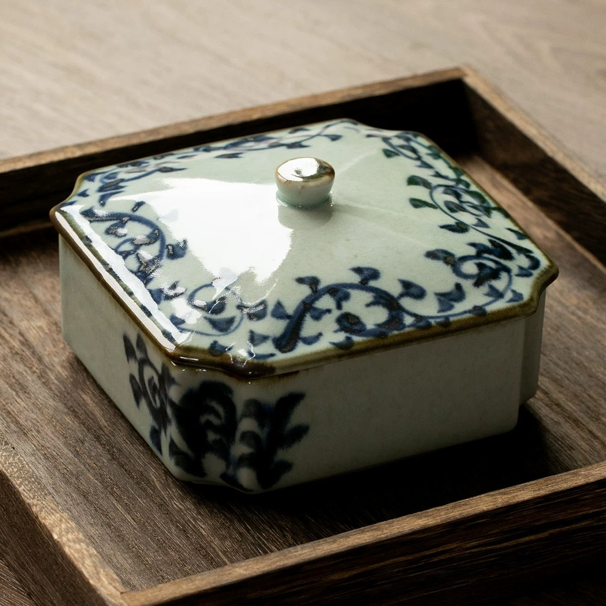 Indigo Bloom Ceramic Jewelry Box
