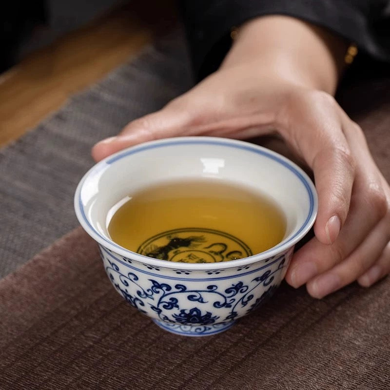 Entwined Lotus Hand Painted Porcelain Tea Cup