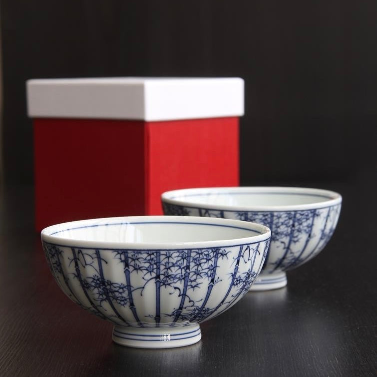 Nagasaki Bamboo Porcelain Bowl Set of 2