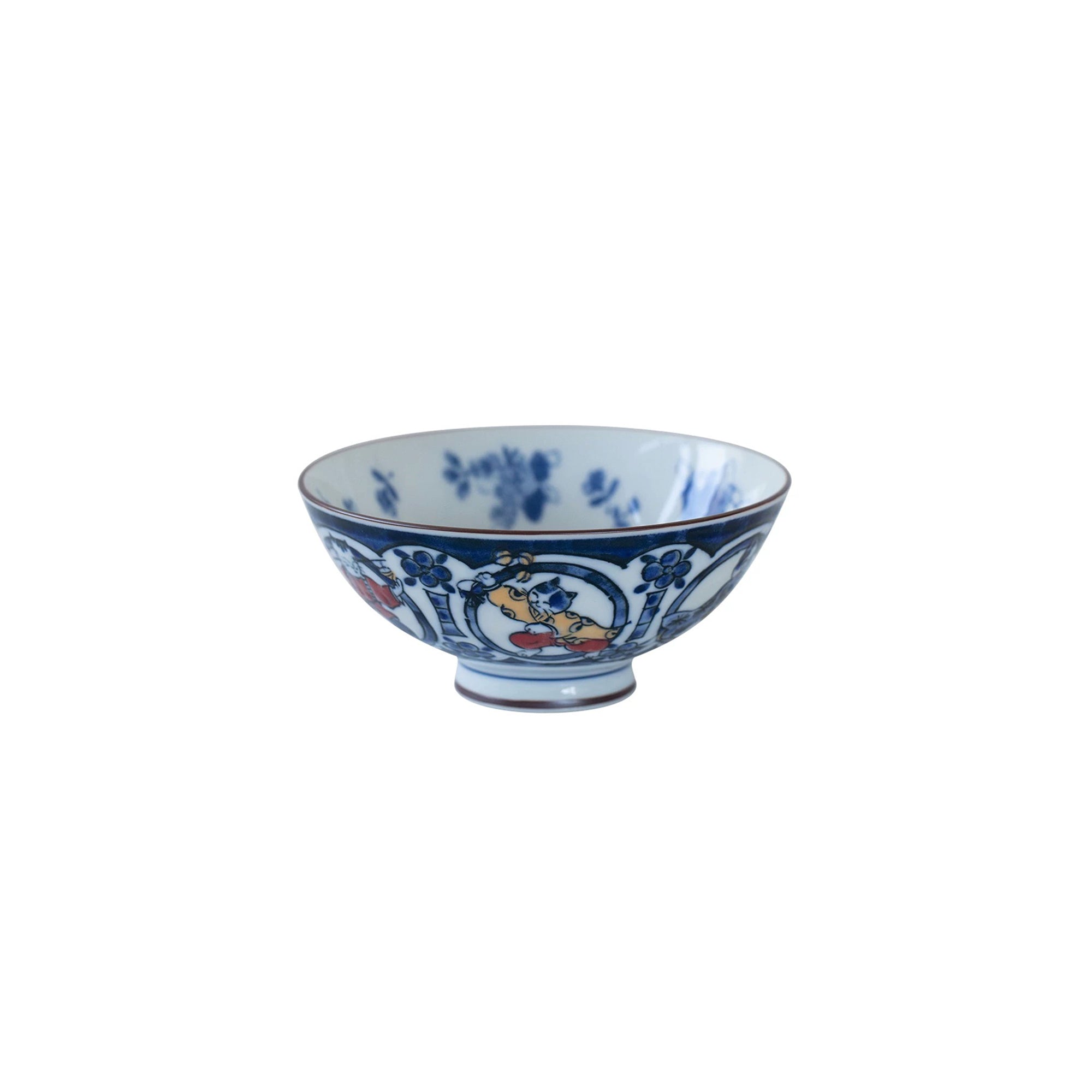 Playful Cat blue Porcelain Bowl
