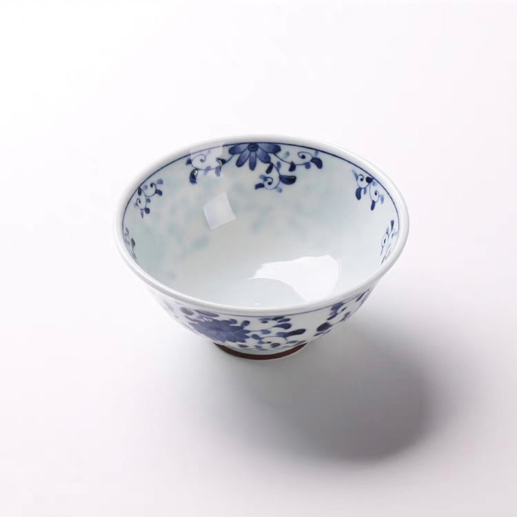 Blue and White Hand-painted Porcelain Bowl with Blue Glaze