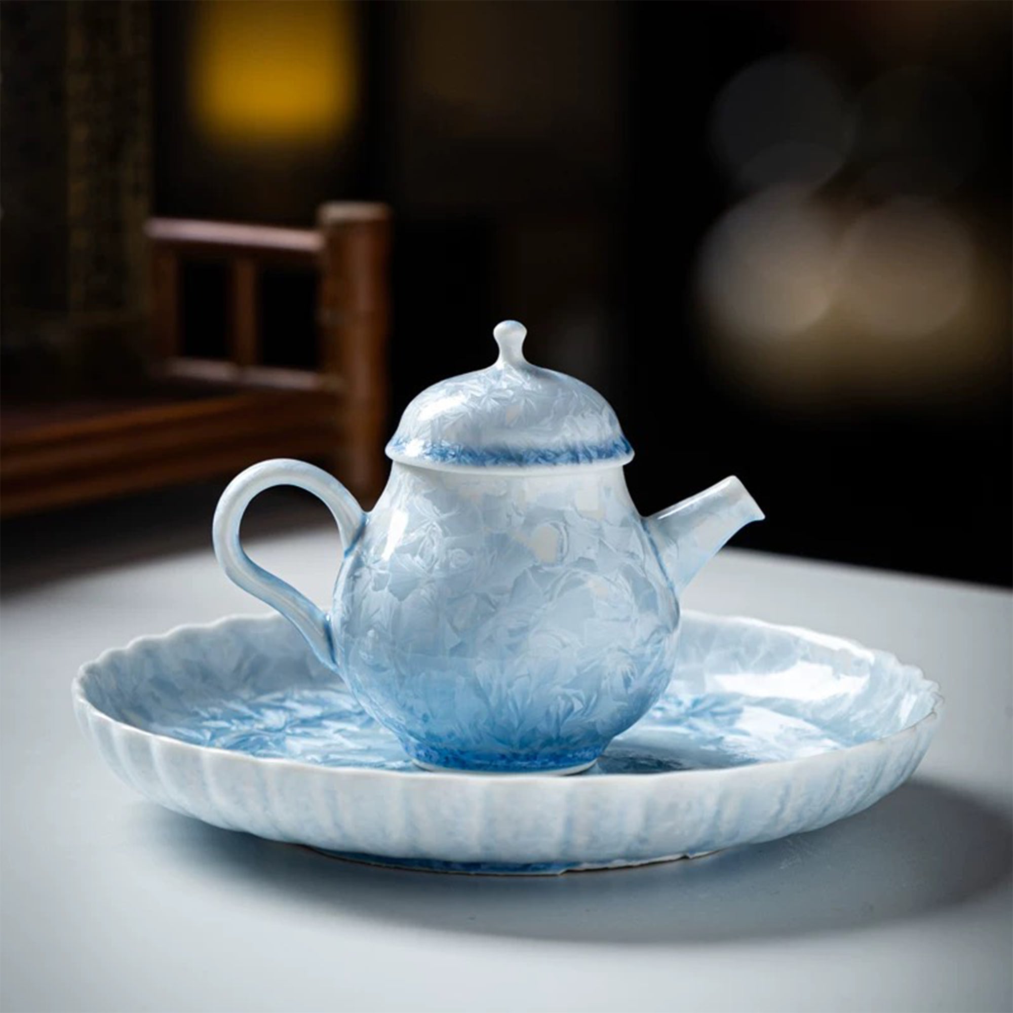 Snowflake Kiln-Transformed Crystal Tea Set