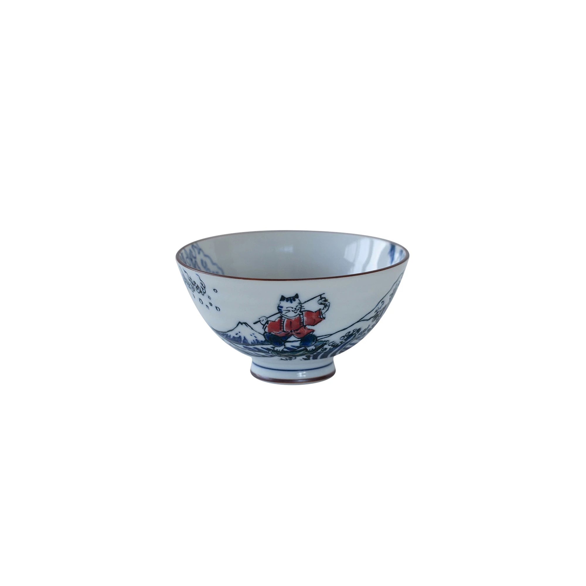 Playful Cat blue Porcelain Bowl