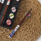 Mosaic Floral 5-Pair Chopstick Set with Ceramic Rests