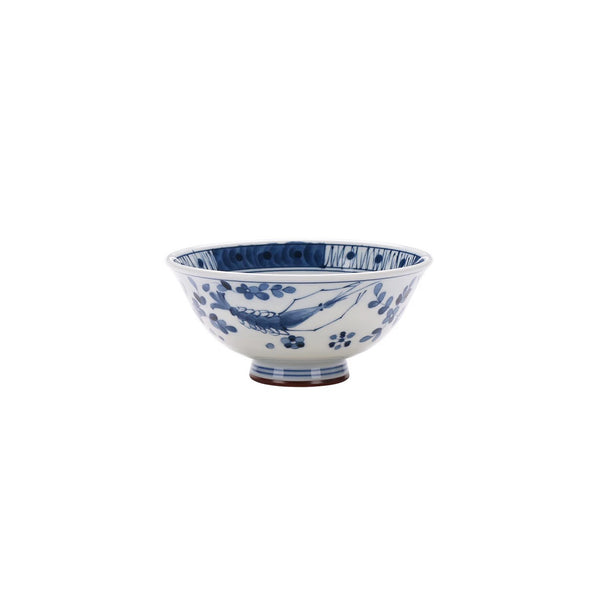 Blue and White Ceramic Bowl with Blue Glaze