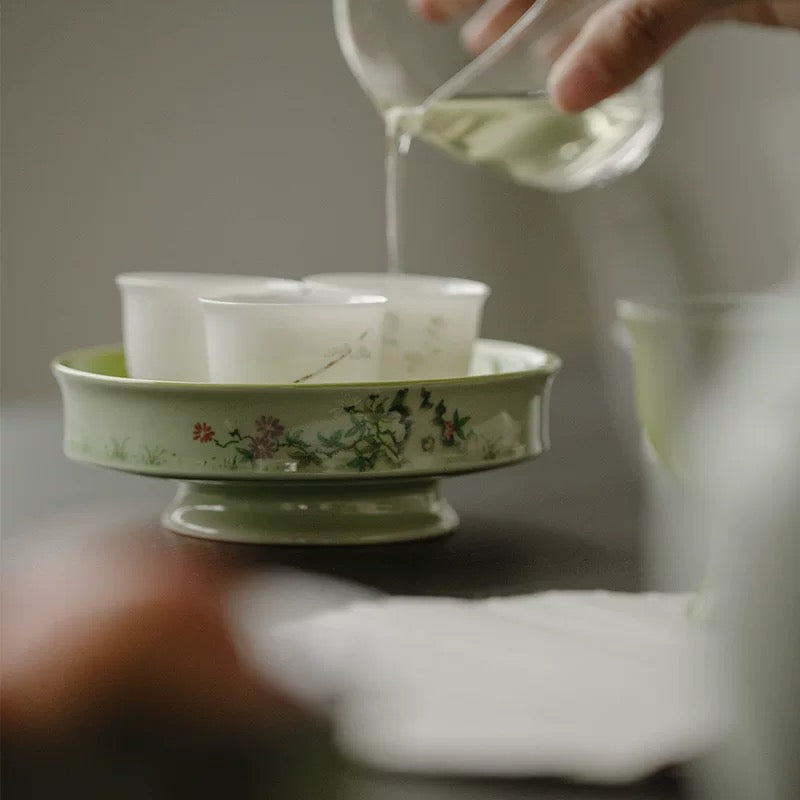 Spring Blossom Green Pedestal Bowl