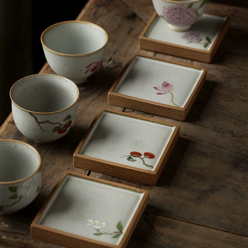 Handpainted Bloom Ceramic Coaster set
