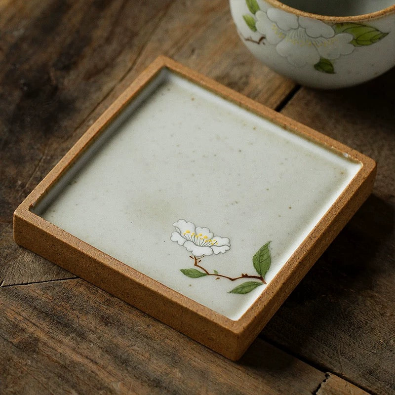 Handpainted Bloom Ceramic Coaster set