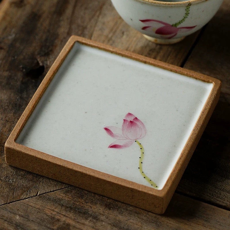 Handpainted Bloom Ceramic Coaster set
